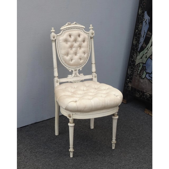 Vintage Rococo Louis XVI Style Off White French Chair For Sale - Image 11 of 11