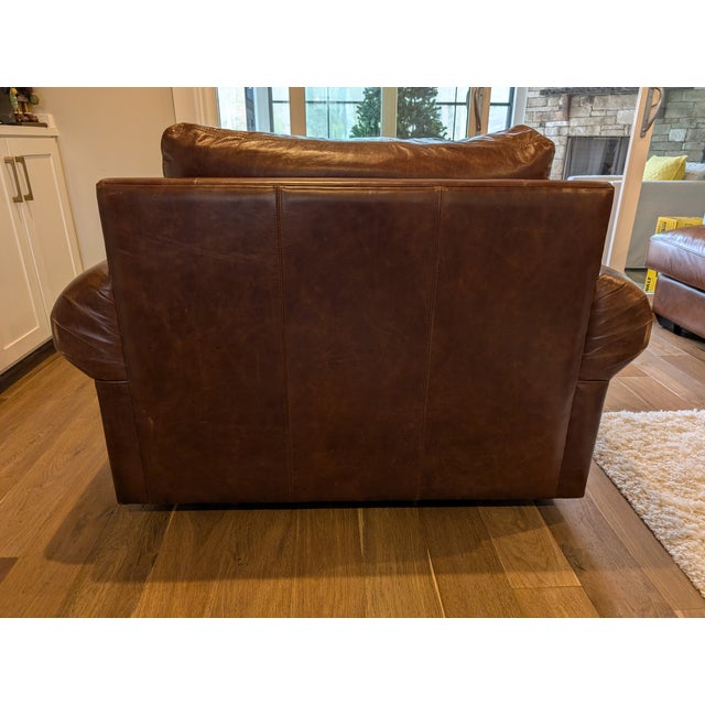 Pottery Barn Pottery Barn Big Sur Roll Arm Leather Swivel Chair For Sale - Image 4 of 7