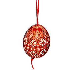 Pysanka Easter Egg - Hand-Decorated Painted Wax Resist - Red/Orange Geometric