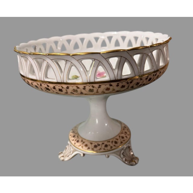Antique Old Paris 2 Piece Bolted Porcelain Floral Gilt Decorated Compote Serving Dish For Sale - Image 4 of 7