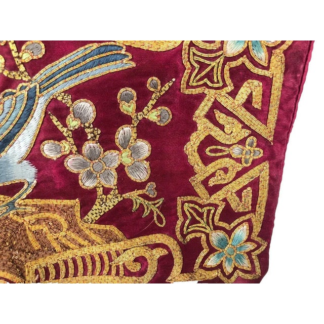 Antique Chinese Hand Embroidered Textile Silk Panel W Bird & Flowers VGC Ca: Early 1900s For Sale - Image 4 of 6
