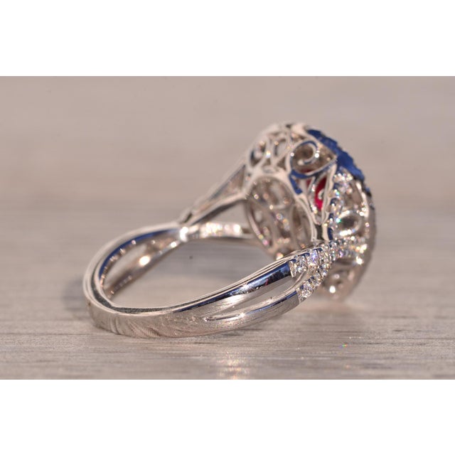 Metal The 187th Street: Pear Shaped Natural Ruby and Double Halo Diamond Ring For Sale - Image 7 of 11