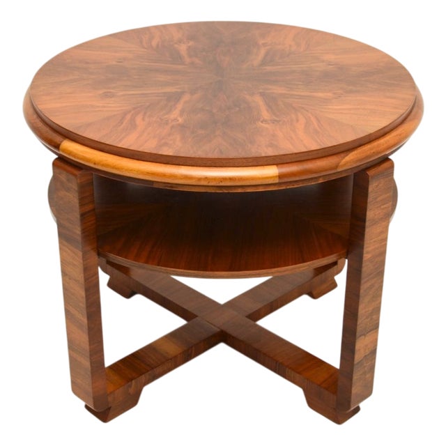 Large Art Deco Coffee Table in Figured Walnut, 1930 For Sale