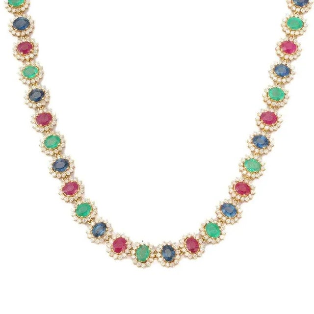 Certified Precious Gemstone Wedding Necklace With Diamonds in 18k Yellow Gold For Sale In New York - Image 6 of 16