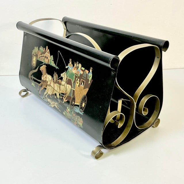 1950s Vintage Arts & Crafts Boho Chic Hand Painted Tole Metal Magazine Rac For Sale - Image 12 of 12