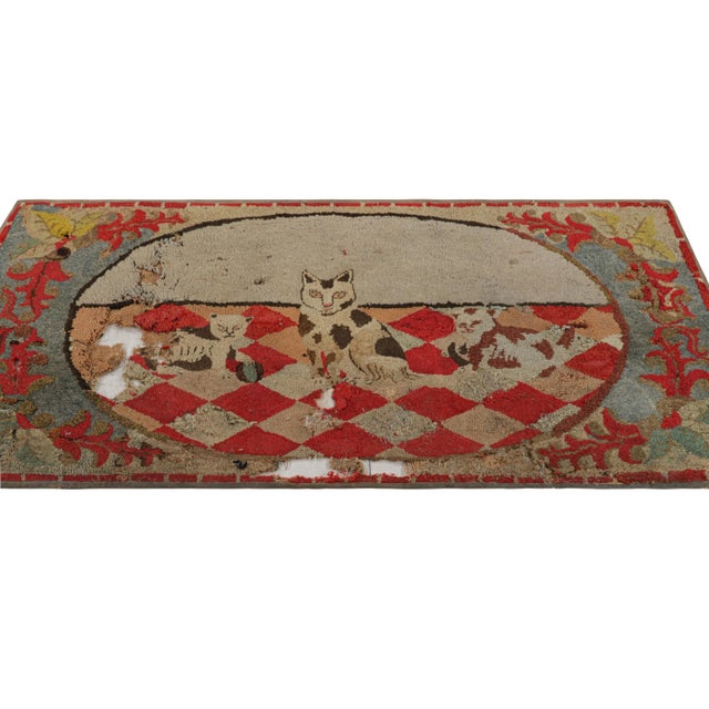 1920s Antique Hooked Rug With Animal Pictorials and Floral Patterns, From Rug & Kilim For Sale - Image 5 of 7