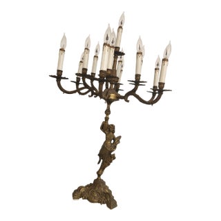 Monumental Brass Figural Maiden 13-Light Candelabrum, Circa 1960s For Sale