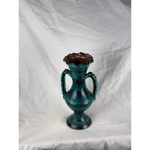 Late 19th Century Antique Moroccan Safi Boho Deep Green Vase With Handles For Sale - Image 10 of 11