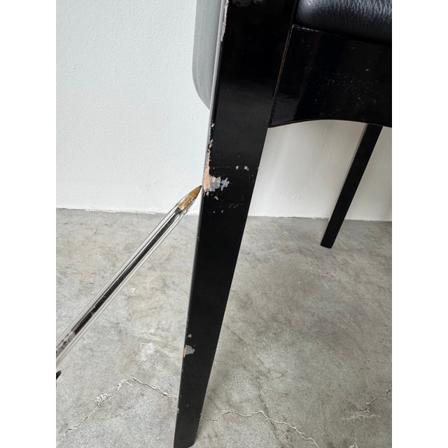 1980’s Italian Art Deco Postmodern Black Lacquer & Leather Club Chairs – Pair/ Sold For Sale - Image 9 of 12