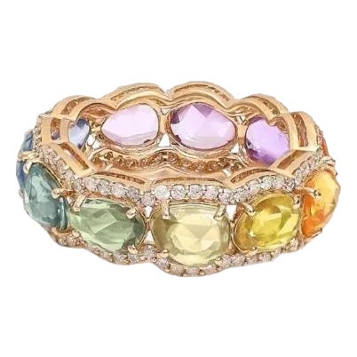 Natural rainbow sapphire ring in 14k gold For Sale