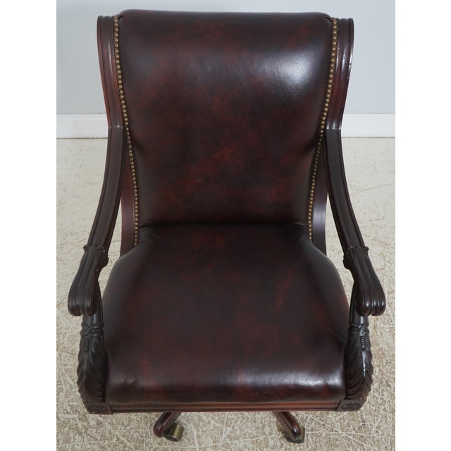 Age: C.2007 Details: Brass Capped Feet & Casters Fine Carved Details High Quality Construction Nice Tooled Leather Carved...