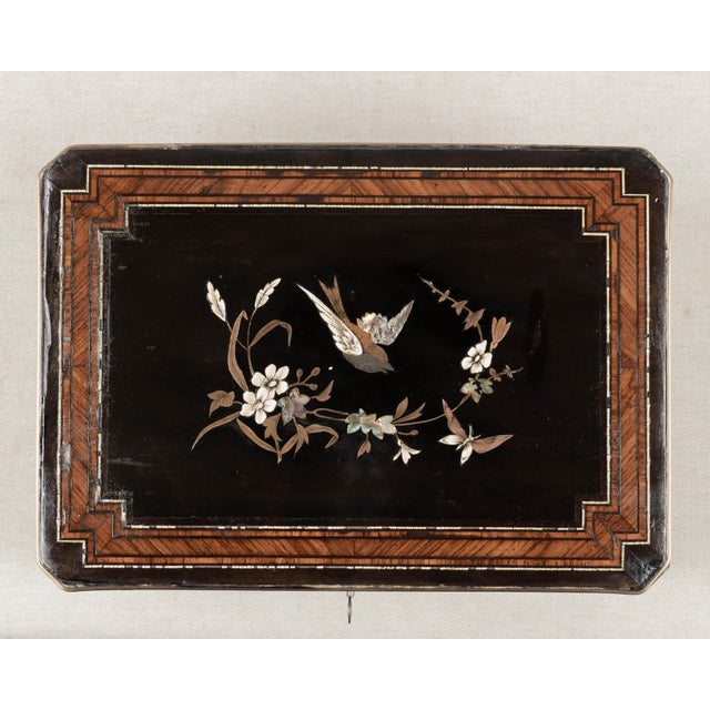 Wood 19th Century Napoleon III Marquetry Box, Mother of Pearl Inlay For Sale - Image 7 of 16