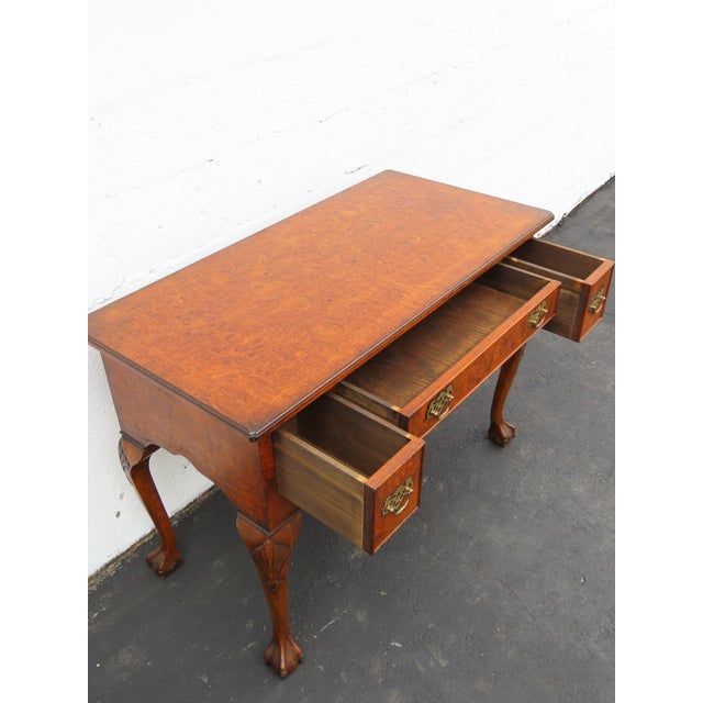Early 1900s Ball and Claw Feet Burlwood Writing Office Desk 6392 For Sale - Image 4 of 18