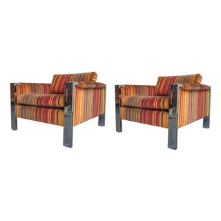 Pair of Milo Baughman Cube Chrome Lounge Chairs For Sale