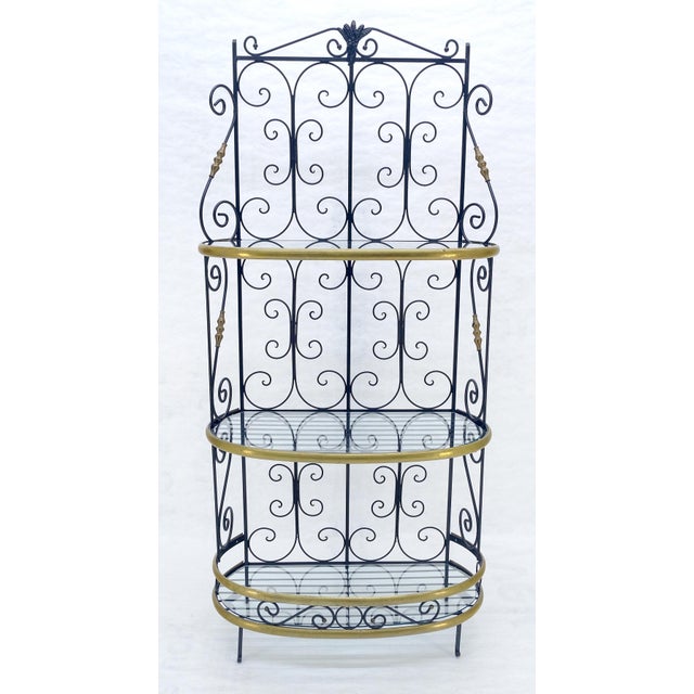 Wrought Iron & Brass 38” Wide Rounded Shelved Bakers Rack MINT