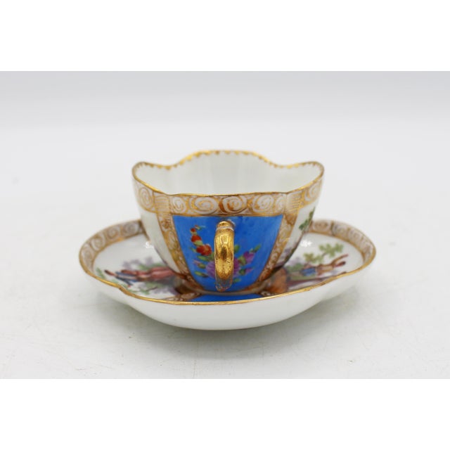 Dresden Porcelain Circa 1888-1916 Richard Klemm, Dresden Quatrefoil Demitasse Cup & Saucer For Sale - Image 4 of 11