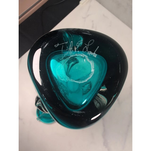 Vintage Murano Style Timothy E. Landers Hand Blown Teal/Aqua Blue Sommerso Glass Vase For Sale In Houston - Image 6 of 6