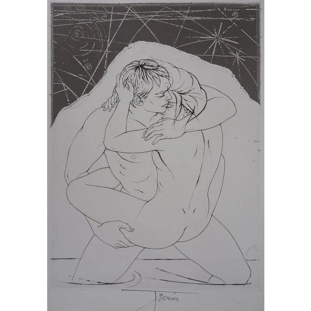 Pierre-Yves TRÉMOIS Couple under the stars, 1970 Original engraving Signed in ink On BFK Rives vellum 57.5 x 45 cm...