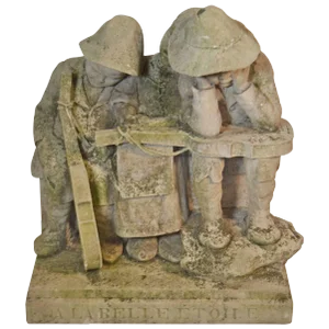 Carved Stone Statue of Children With Musical Instruments