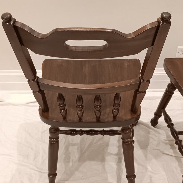 Mid-Century Modern Vintage Children's Windsor Style Solid Wood School Desk Chairs- A Pair For Sale - Image 3 of 12