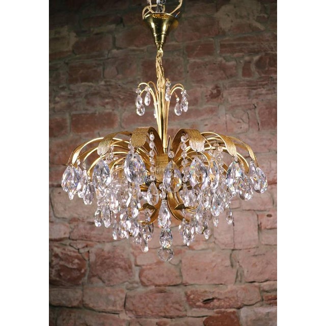 Gilt Brass Leaf and Cascading Crystal Chandelier from Palwa, Germany, 1960s For Sale - Image 6 of 8