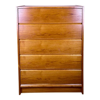 Mid Century Danish Modern Style Tall Teak Chest of Drawers For Sale