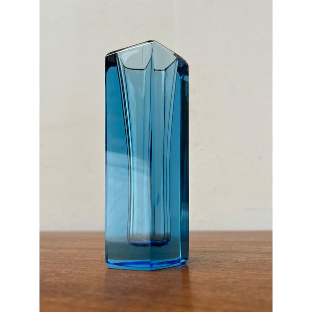 Vintage Blue Art Glass Block Vase, 1970s For Sale - Image 4 of 18