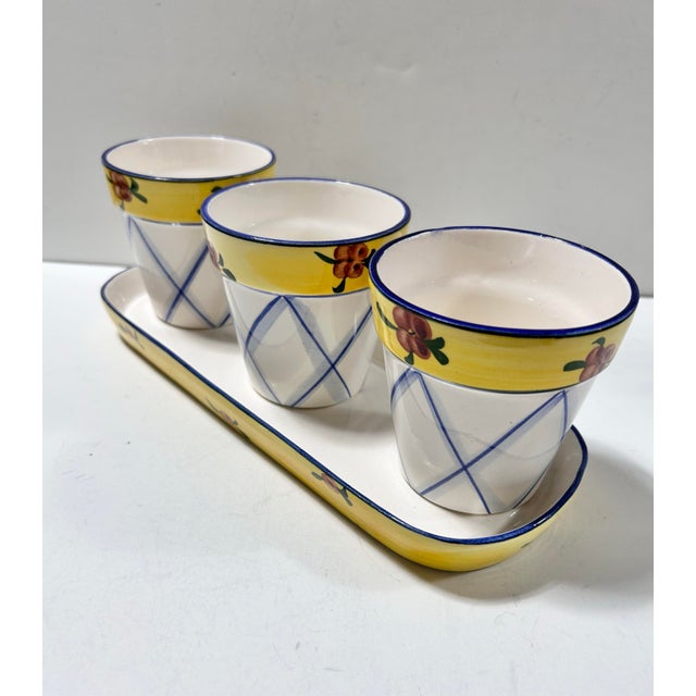 1990s Vintage Jay Willfred Hand-Painted Ceramic Planter Set With Tray For Sale - Image 5 of 11