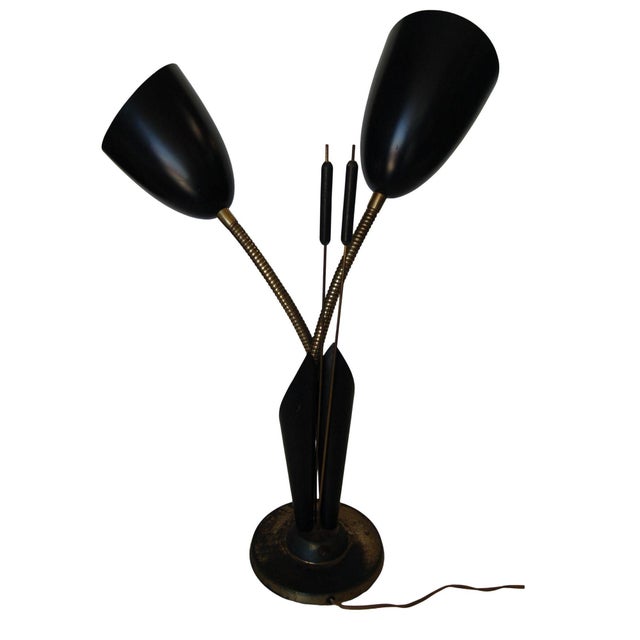 Mid-Century Modern Mid Century Green Enamel Brass Gooseneck Calla Lily Desk Table Lamp For Sale - Image 3 of 5