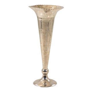 Silver Plate Footed Vase With Scalloped Lip, 2010s India For Sale