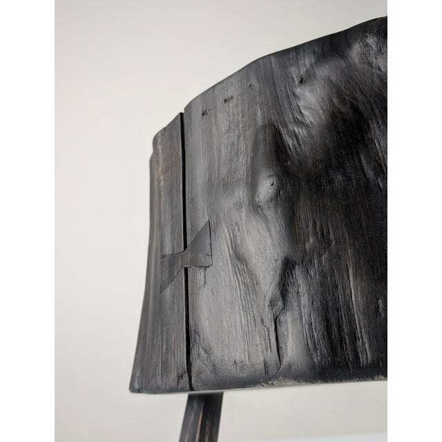 Wabi-Sabi Stool in Black Ebonized Wood with Butterfly Joints, 1990s For Sale - Image 13 of 15