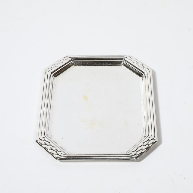 1930s Art Deco Octagonal Silver Plated Tray W/Imbricated Detailing For Sale - Image 5 of 8
