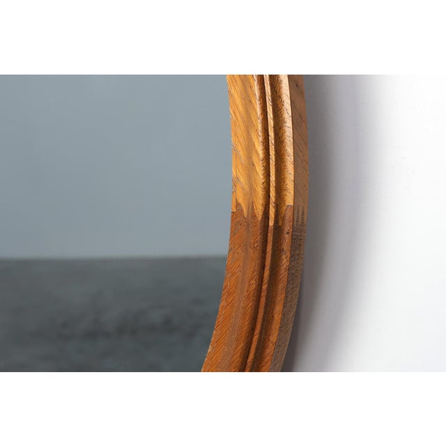 Wood Mid-Century Oval Oak Mirror, Belgium, 1950s For Sale - Image 7 of 11