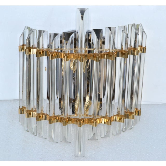 Italian Venini Style Crystal & Brass Large Sconce, Wall Light Mid-Century Modern For Sale - Image 11 of 11