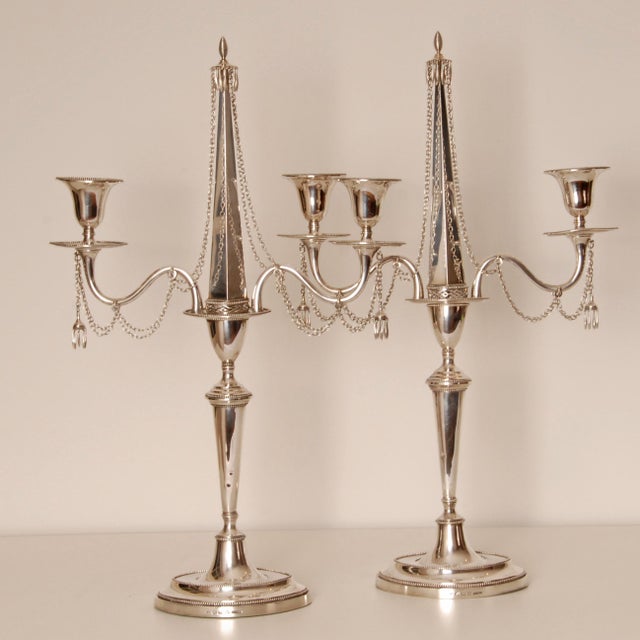 Silver Antique Sterling Silver Candelabras Napoleonic Empire Obelisk a Pair For Sale - Image 8 of 14