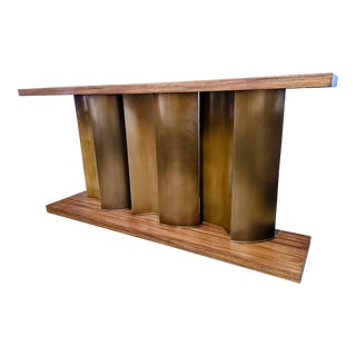 Theodore Alexander Burcet Staggered Bronze Sail and Walnut Console/Sofa Table For Sale