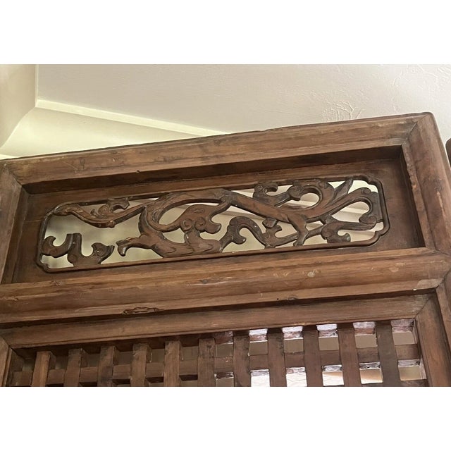 Chinoiserie Pair of Antique Qing Chinese Carved Elm Wood Screens For Sale - Image 3 of 6