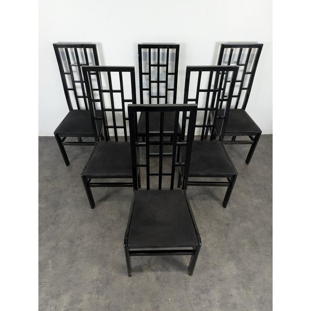 Japanese-Style Black Lacquered Chairs, Set of 6 For Sale - Image 3 of 11