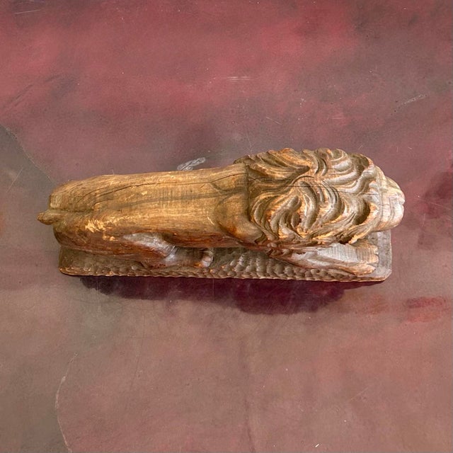 Wood Vintage Boho Hand-Carved Lion Sculpture For Sale - Image 7 of 7