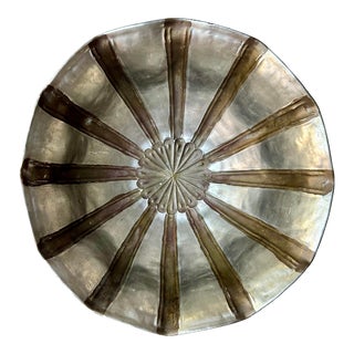 Vintage Two Tone Metal Scalloped Edge Footed Bowl For Sale
