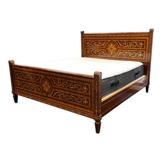 Italian Marquetry Inlaid Wood King Size Bed For Sale