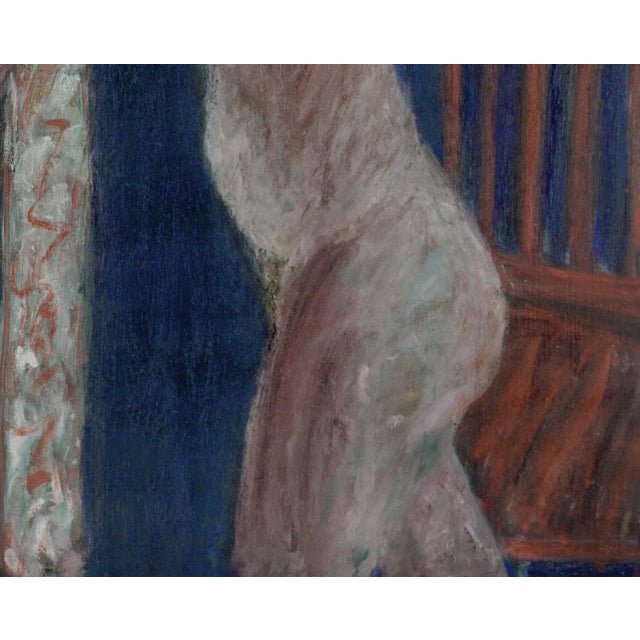 Textile 1960s Expressionist Figurative Nude Woman with Red Chair Oil Painting by Honora Berg For Sale - Image 7 of 12