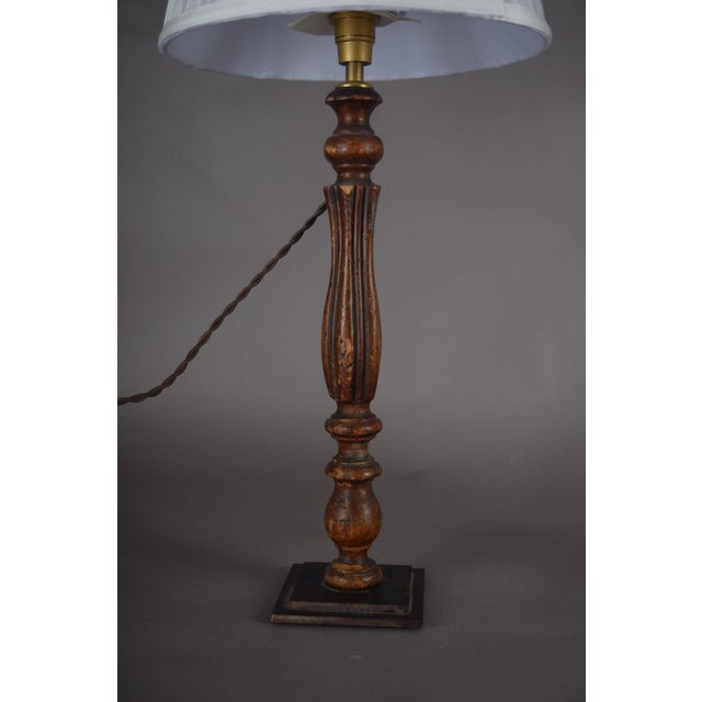 Wood Vintage Turned Wood Table Lamps with Pleated Shades, France, 1970s, Set of 2 For Sale - Image 7 of 12
