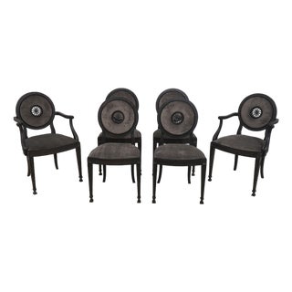 Set of 6 Louis XVI Style Medallion Back Dining Chairs For Sale