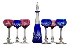 French Cut Crystal Decanter and Matching Glasses, 1910, Set of 7