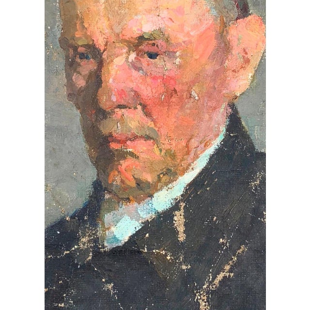 Portrait Man Antique Oil Painting Original Soviet Art Ukrainian Artist Sokolovsky G. 47-34 1960s For Sale - Image 4 of 6