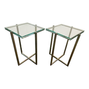 Chrome and Glass Side Tables Milo Baughman Style, Pair