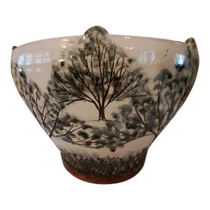 Late 20th Century Hand-Crafted and Hand-Painted Glazed Porcelain Tree Bowl
