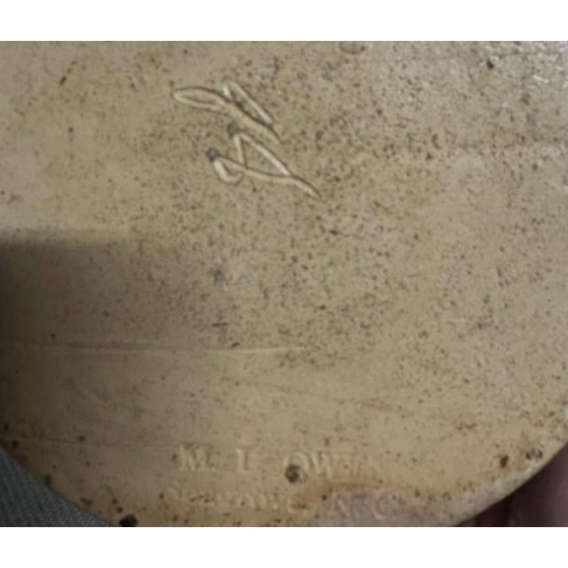 Greige ML Owens 1988 Signed Seagrove Nc Stoneware Jug With Blue Floral Decoration For Sale - Image 8 of 8