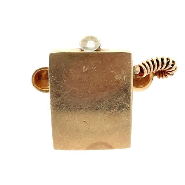 Metal 14k Yellow Gold Vintage Telephone Charm With Pearl & Pink Sapphire Dial For Sale - Image 7 of 8